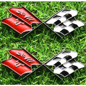 2Pcs Gas Door Emblems Cross Crossed Flags Badge Car Decal Replacement for 1968-1972 Corvette C3 (Chrome)