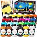 TBC The Best Crafts 24 Colors Acrylic Paint Set, 250ml (8.45oz) Each, Non-Toxic, Includes 10 Professional Brushes + Sponge + Painting Knife, for Canvas Wood Ceramic Rock Painting & DIY Crafts for Adults Artists