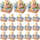 18 Pcs Blue Floral Mini Woven Basket with Handle 18 Sheet Blue Floral Napkin Wood Chip Mini Flower Fruit Picnic Basket Chip for Wedding Birthday Bridal Shower Baby Shower Favor Gift