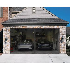 Garage Door Screen for 2 Car Garage 16x7 FT - Magnetic Retractable Fiberglass Mesh 16x7ft & Heavy Duty Weighted Bottom, Include Screws & Repair Patches - Easy Assembly for Patio Workshop Gym (Black)