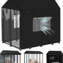 Outdoor Dog Kennel Cover Heavy Duty Full Coverage 600D Waterproof and Durable Dog Crate Cover for 4.2'Dx4.2'Wx4.5'H Multiple Brands of Dog Kennelswith Mesh Breathable Good Observation Covers Only