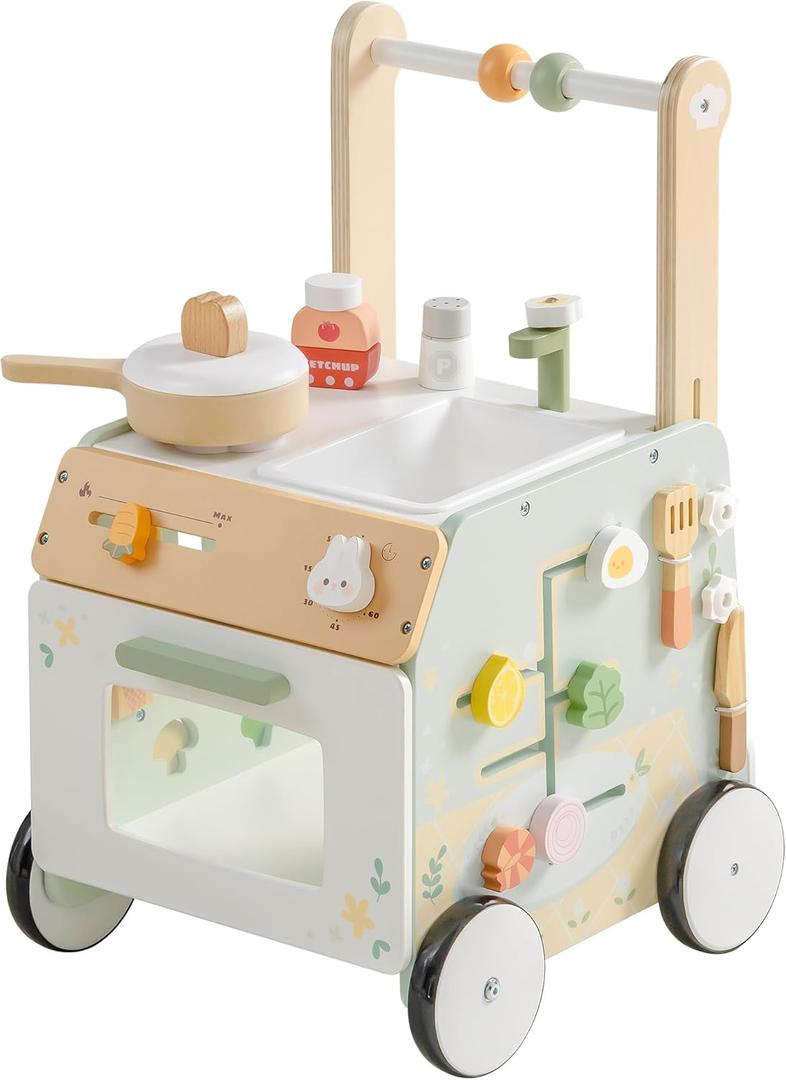 ROBUD Wooden Baby Push Walker, Learning Walking Toys, Adjustable Height Baby Walker with Decelerator, Montessori Toys for Baby 10 Months+, WRP24