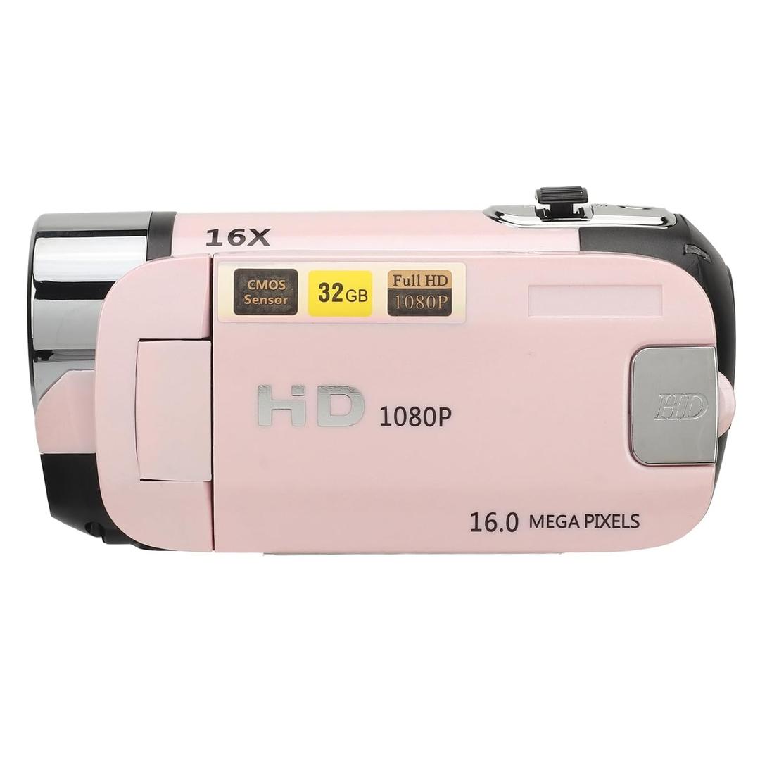 D90 1080P 16MP Digital Camera Rotatable Screen Camcorder 16X Zoom HD Video Recorder Fill Light Camera Video Recorder (Pink)