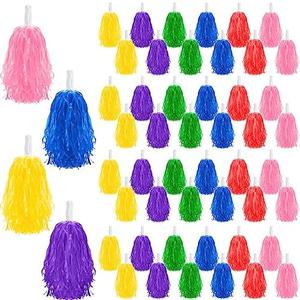 Yunsailing 48 Pieces Plastic Cheer Pompoms Sports Dance Cheerleader Pom Poms with Handles Squad Team Spirited Sports Party Dance Cheering Decorations for Adults Cheerleading