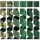 HUIHUANG Christmas Ribbon Wired Green Velvet Christmas Tree Ribbon Green and Gold Wired Ribbons for X-mas Tree, Wreath, Garland, Bows, Home Decor (2-1/2" X 6 Rolls, 36 Yds Total)