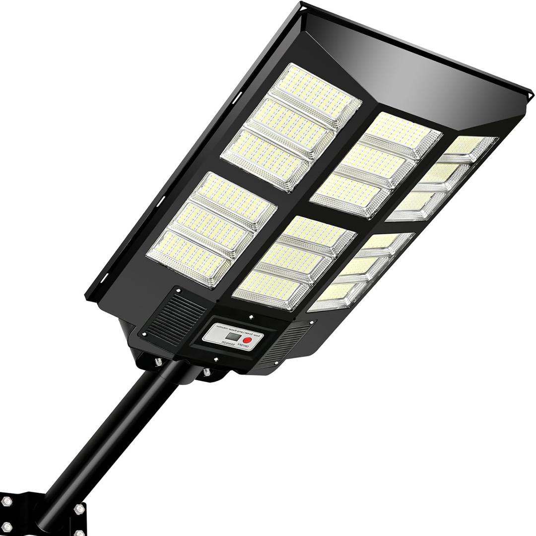Outdoor Solar Street Light - Dusk to Dawn Radar Motion Sensor Flood Light with Remote Control for Parking Lot, Street, Road