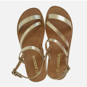 Soda Women's Gold Strappy Sandals, Casual Summer Flats, size 7