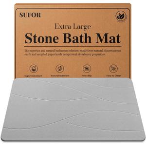 32"x20" Stone Bath Mat, Diatomaceous Earth Shower Mat, Non-Slip Super Absorbent Quick Drying Bathroom Floor Mat, Natural, Easy to Clean (Cloudy Gray)