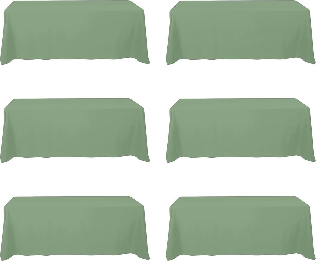 BRILLMAX 6 Pack Sage Green Tablecloths 90 x 156 Inch for 8ft Rectangle Tables - 150 GSM Polyester Fabric, Floor Length Drop, Water, Stain & Wrinkle Resistant Cloth Cover for Wedding Reception Banquet