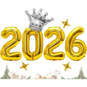 42inch 2026 Balloon Numbers - Gold Foil 2026 Balloons with Star Crown Balloons for New Year Party Decorations 2026, Happy New Year Decoration, 2026 NYE Decorations New Years Eve Party Supplies