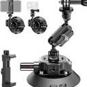 CAMBOFOTO 4.6" Camera Suction Cup Mount with Ball Head Magic Arm, Car Mount with Action Camera Adapter and Phone Holder, Compatible with DSLR Cameras Sony, Canon, Nikon/Phone/DJI/Insta 360 (Black)