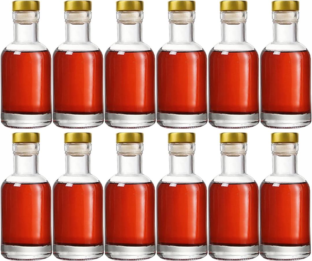 Clear Glass Bottles 3 oz - 100ml [Pack of 12] for Wine Beverages Drinks Oil Vinegar Kombucha Beer Water Soda with Cork Stopper Airtight Lid