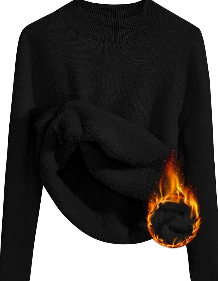 ZESICA Women's Fleece Sherpa Lined Sweater 2026 Winter Thermal Shirts Long Sleeve Mock Neck Slim Fitted Pullover Tops Medium