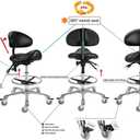 Saddle Stool Chair with Backrest and Footrest- Ergonomic Rolling Saddle Stools Hydraulic Swivel Adjustable Stool Esthetician Chair for Massage Beauty Salon Tattoo Dentist Clinic Home Office (Black)