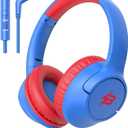 Kids Headphones for School, 85/94 dB Volume Limit, Wired Over Ear Headphones for Kids Boys Girls with Microphone, Foldable Stereo Sound 3.5mm Wired Cord for Kindle Tablet Airplane Travel, Blue