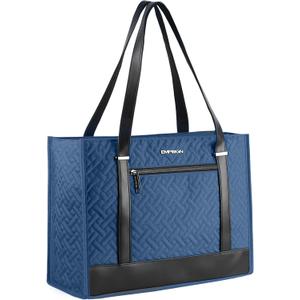 EMPSIGN Laptop Tote Bag for Women 16 Inch, Stylish Computer Shoulder Tote Bag for Work, Large Capacity Quilted Laptop Briefcase, Waterproof Women Business Office Bag, Quilted Haze Blue
