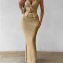 SOLY HUX Women's Two Piece Outfits Twist Front Halter Cami Tops and Skirt Summer Set (Beige, XL)