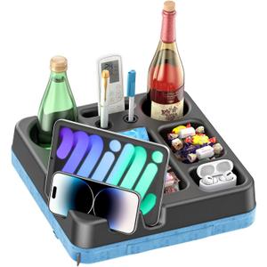 Couch Cup Holder Tray Couch Cup Holder Pillow Bed Tray Snack Sofa Bed Caddy Organizer Beach Sofa Drink Holder Anti-Spill Portable Snack Caddy Couch Remote Holder for Phone Pad Kindle Beverage Blue