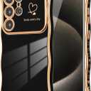 DEFBSC Case for Samsung Galaxy S25 Ultra Case, Curly Wave Shape Plating Frame Cute Love Heart Cover for Girls Women, Full Camera Lens Protection Soft Durable TPU Shockproof Bumper, Black