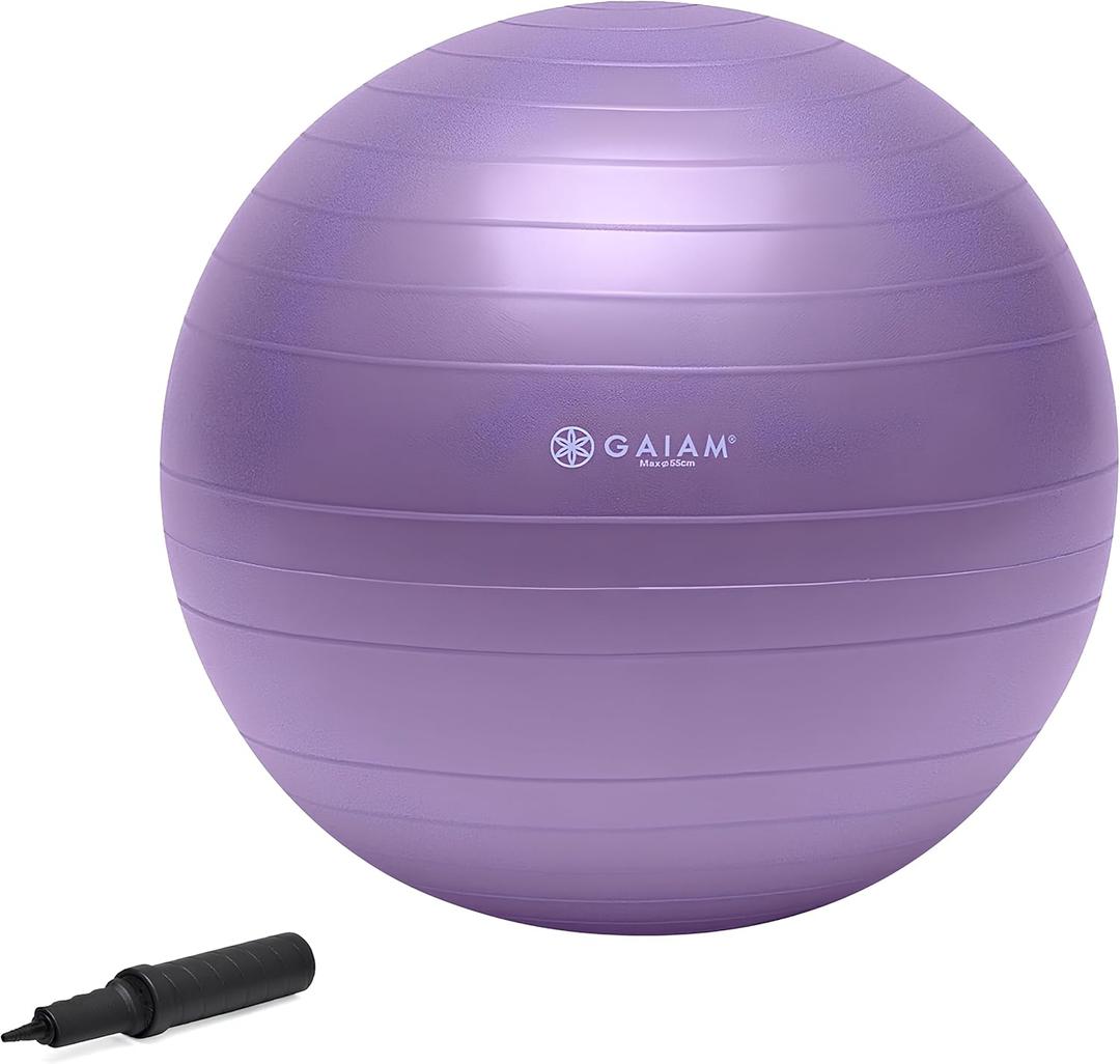 Gaiam Total Body Exercise Balance Stability Yoga Ball, Anti-Burst with Air Pump for Home, Office Chair, and Fitness - Various Sizes (Purple)