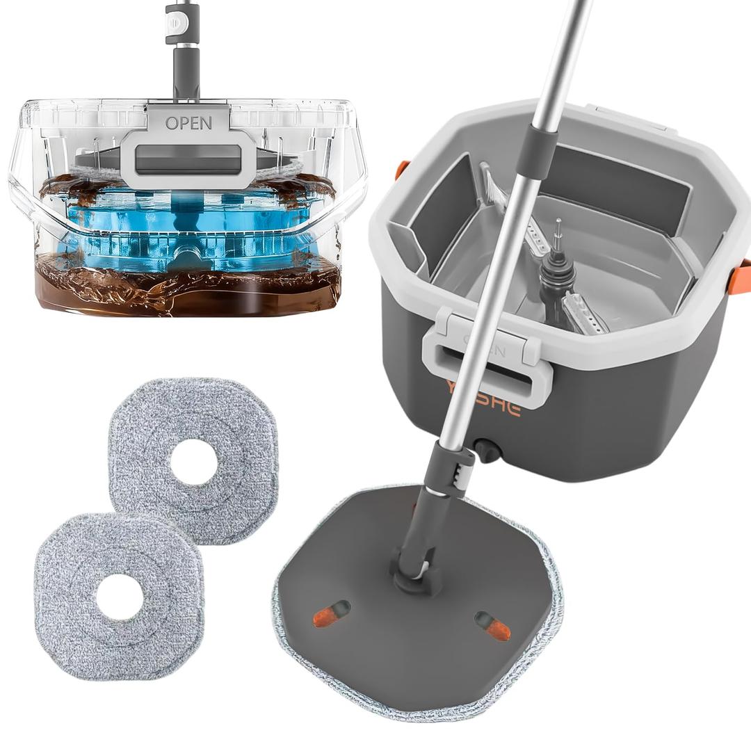 YASHE Spin Mop and Bucket Set with Removable Inner Clean Water Bucket, Dual Water Separation System, Deep-Cleaning Mops for Floors