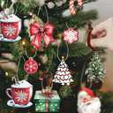 2 x Yookeer 36 Pcs Christmas Wood Ornaments Christmas Tree Santa Claus Candy Cane Gingerbread Man Bow Hanging Ornaments Vintage Farmhouse Xmas Decoration Tags with Rope Decor