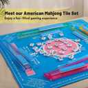 American Mahjong Tile Set with Yellow Printed Carrying Bag, 166 Blue Tiles, 4 All-in-One Color Racks/Pushers, Mah Jongg Sets, Mahjong Game Set for Travel, Christmas, Birthday Gifts, 4 inches x 9 inches x 21 inches