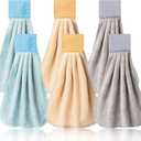 R HORSE 6Pcs Kitchen Hanging Towel with Hanging Loop Blue Beige Gray Hand Dishcloths Set Absorbent Coral Fleece Bathroom Dish Cloth Soft Thick Dry Towel Decorations for Kitchen Bathroom