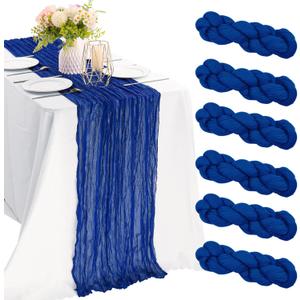 6 Pieces Royal Blue 10FT Cheesecloth Table Runner Boho Gauze Fabric Table Runner Rustic Sheer Runner for Wedding Birthday Baby Shower Party Boho Table DecorationRoyal Blue (35" x 120"-6 Pack)