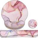 Lateefah Mouse Pad with Wrist Rest, 3-in-1 Gaming Mouse Pad, Keyboard Wrist Rest, Ergonomic Memory Foam Mousepad with Wrist Support for Computer Keyboard (Pink Marble)