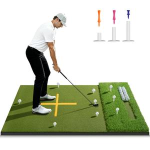 5.2x4FT 21-45mm Dual-Turf Golf Mat with Ball Tray, Thickened Golf Hitting Mat with 9 Hitting Holes, Alignment Aid, 10mm Thick Practice Mat for Indoor Outdoor Swing Training, Gifts for Men/Dad/Him
