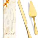 SANEXC Cake Cutting Set for Wedding - Extended Cake Knife And Server Set Thickened Stainless Steel Cake Cutter and Pie Spatula Great for Birthday Anniversary Christmas Gift Gold 2 Pcs