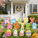 15 PCS Easter Yard Outdoor Decorations with Led Light, PP Safe Material Waterproof Outdoor Lawn Signs with Stakes for Party Supplies Garden Spring Home Decor