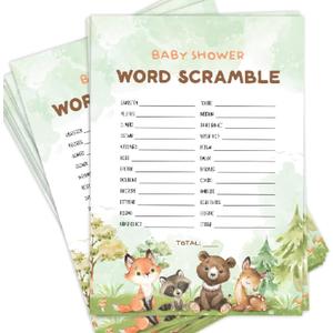 GardenCity Baby Shower Word Scramble Game Cards, Woodland Baby Shower Games for Boy or Girl, 50 Pack, Woodland