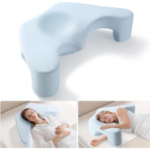 Side Sleeper Pillow for Shoulder Pain Relief, Memory Foam Pillow with Arm Hole & Neck Support Design, Ergonomic Back Sleeping Cervical Pillows with Washable Cooling Pillows Case - Blue