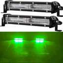 7Inch Green LED Boat Hunting Lights Bar 2PCS Single Row Slim Auxiliary Work Lights Green Fishing Navigation Lights fit for car Houseboat Yacht Airboat Fishing Docking Decking Lighting
