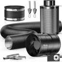Hon&Guan 6" Air Filtration Kit: 6 Inch Inline Duct Fan with Speed Controller, 12" High Carbon Filter, 8 Ft Ducting & Rubber Coupler, Ventilation System for Grow Tents, Indoor Gardening, Hydroponics