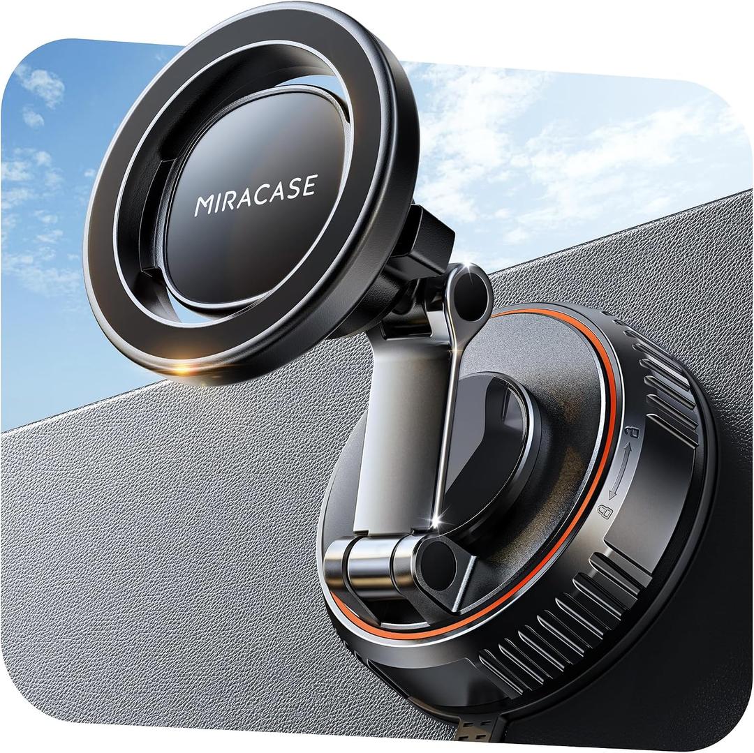 Miracase for MagSafe Car Mount[3600gf Strong Magnet & 89+LBS Suction Base]Vacuum Magnetic Phone Holders for Your Car, 360 Adjustable Dashboard & Windshield Mount with Dash Accents for All Smartphones