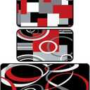 3 Pcs Red Black Geometric Kitchen Rugs and Mats Set Anti Fatigue Floor Mat Non Slip Washable Modern Abstract Runner Rug Minimalist Kitchen Decor for Home Office Bathroom, 17" x 30"+17"x47"