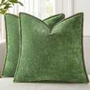 decorUhome Fall Chenille Soft Throw Pillow Covers 20x20 Set of 2, Farmhouse Velvet Neutral Decorative Euro Pillow Covers with Stitched Edge for Couch Sofa Bed Home Decor, Forest Elf