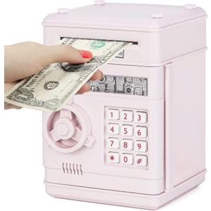 Refasy Piggy Bank Cash Coin Can ATM Bank Electronic Coin Money Bank for Kids Age 3-12, Money Savings Box Mini ATM Coin Bank Toys Gifts for 3 4 5 6 7 8 9 10 11 12 Year Old Boys Girls (Light Purple)