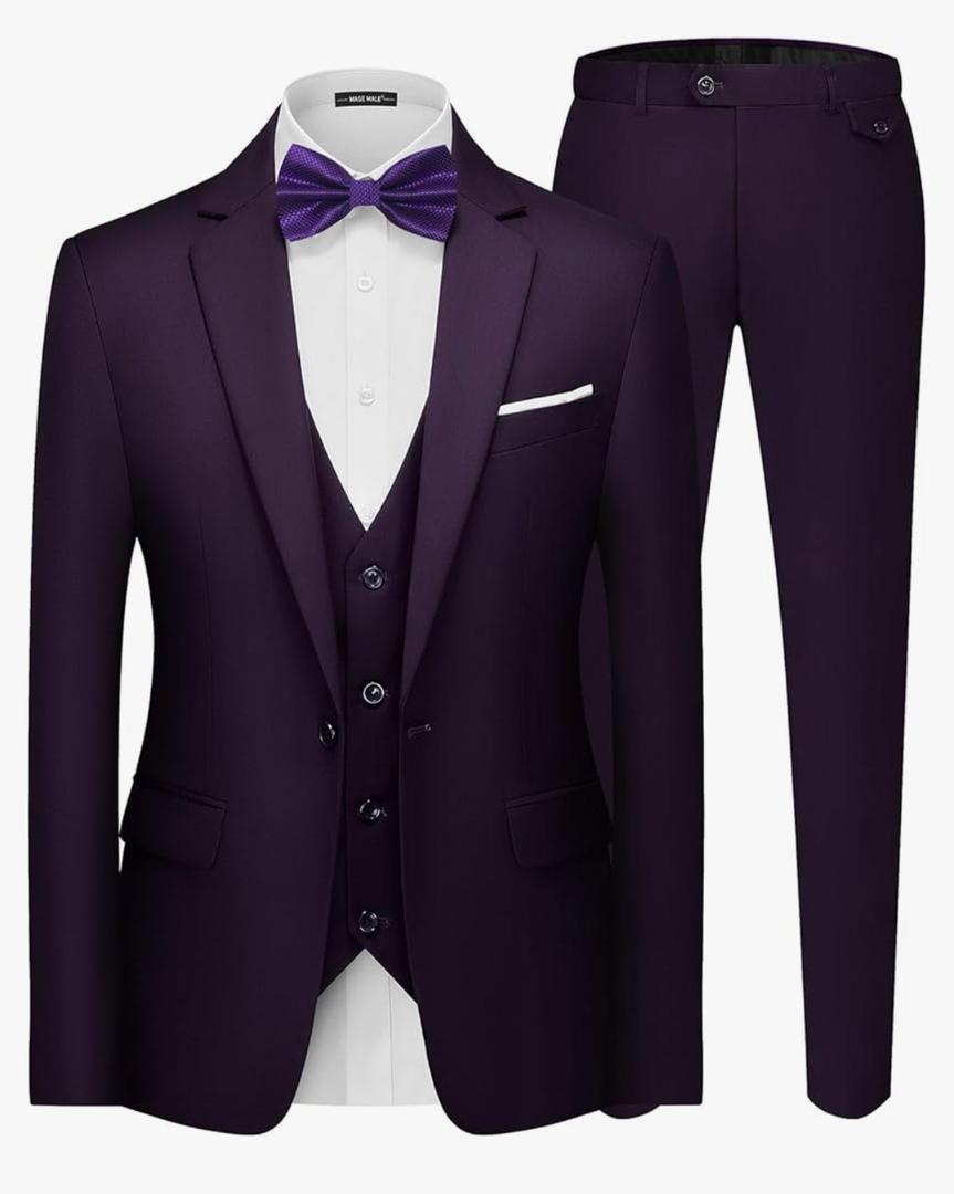 MAGE MALE Men's 3 Pieces Suit Elegant Solid One Button Slim Fit Single Breasted Party Blazer Vest Pants Set