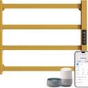 ENZE Smart Luxury Heated Towel Rack, 4-Bar Gold Electric Towel Warmer 115W, Wi-Fi App Control & LED Touch Screen, Adjustable Temperature & 24H Timer, IPX5, 2 in 1 Installation, Low Carbon Steel