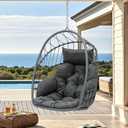 DWVO Egg Chair Without Stand, Basket Chair Hanging Outdoor Rattan Wicker Patio Hammock Indoor Egg Chair with Cushion, Hanging Swing Chair 300lbs for Porch, Garden, Bedroom, Balcony, Gray