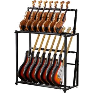 Multi Guitar Stand, Folding 14 Standing Floor Multiple Guitars Display Rack, Adjustable Guitar Storage Holder with Soft Sponge, Metal Guitars Display Detachable Into Two Separate Guitar Mounts.