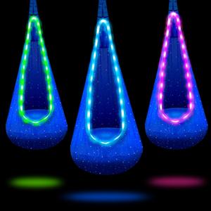 Light Up Kids Pod Swing Seat, Sensory Swing with Multiple LED Light Modes & Inflatable Pillow & Adjustable Straps, Star-Studded Hanging Hammock Chair for Kids Indoor Outdoor - Blue