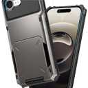 TOPAUX for iPhone 17e 16e Wallet Case Hold 1 to 5 Credit Card Holder Flip Cover ID Slot Back Pocket Compartment Dual Layer Shockproof TPU Bumper Anti-Scratch Protective Hard Shell Gunmetal