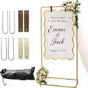 Wedding Welcome Sign Stand, Adjustable Metal Wedding Sign Holder with 2 Leather Straps, 4 Ground Stakes & Carry Bag, Sturdy Powder-Coated Steel Display Stand for Wedding Signs & Seating Chart(Gold)