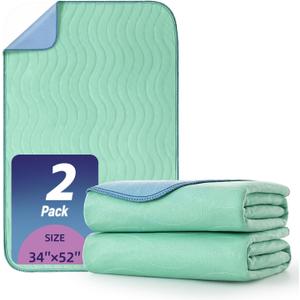Pee Pads for Adults, Kids and Pets, Cotton-Like Surface, Machine Washable, 100% Leak Prevention with Waterproof TPU Layer (2 Pack, 34*52 inch)
