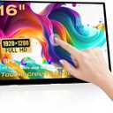 Portable Touchscreen Monitor, 16 Inch 1920X1200P Monitor IPS Touch Screen Monitor with USB C HDMI Port, 300cd/m, External Monitor for Laptop PC Phones Computer Ras Pi